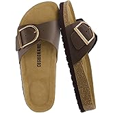 CUSHIONAIRE Leeds Sandals for Women, Slip On Big Buckle Slide Womens Sandals with Memory Foam Footbed, Comfortable Summer Footwear