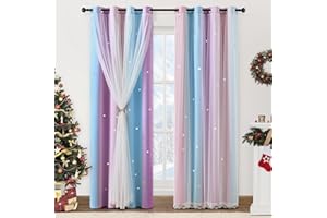 XiDi Blackout Curtains for Girls Bedroom Decor 63 inches Long Window Curtains Colorful Rainbow Design 2 Panel Sets, Kids Room Unicorn Princess Theme Home Decor Ombre Drapes Pink/Purple W34 X L63