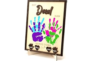 MAILAMCRAFT Best Dad Ever Hands Down Sign Wooden Handprint Frame DIY Gifts, Fathers Day Personalized Gifts From Daughter, Son, Kids - Fathers Day Handprint Gift, Custom Birthday Gift for New Dad, Stepdad, Grandpa