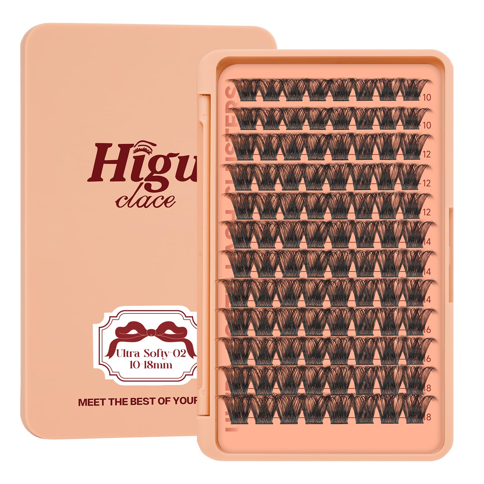 Higu clace Lashes 96pcs, Individual Lash Clusters Mix8-18mm, Ultra Softy Eyelashes Fluffy, Super Thin Band Silky DIY Lash Extension Natural Use at Home (UltraSofty02-VINE) — image 1