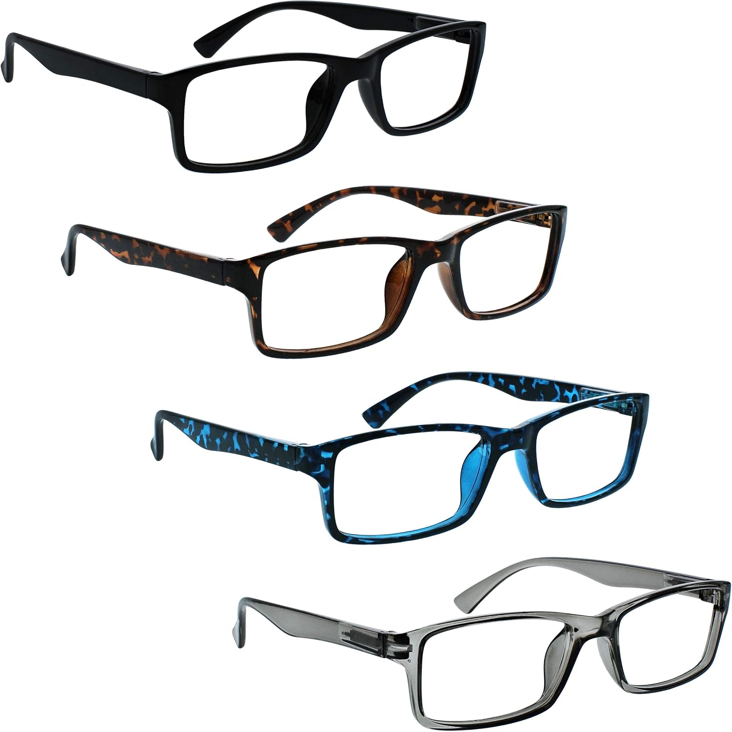 OPULIZE PEP Reading Glasses for Women Men Large Rectangular Designer Frame with Spring Hinges, Scratch Resistant, Black