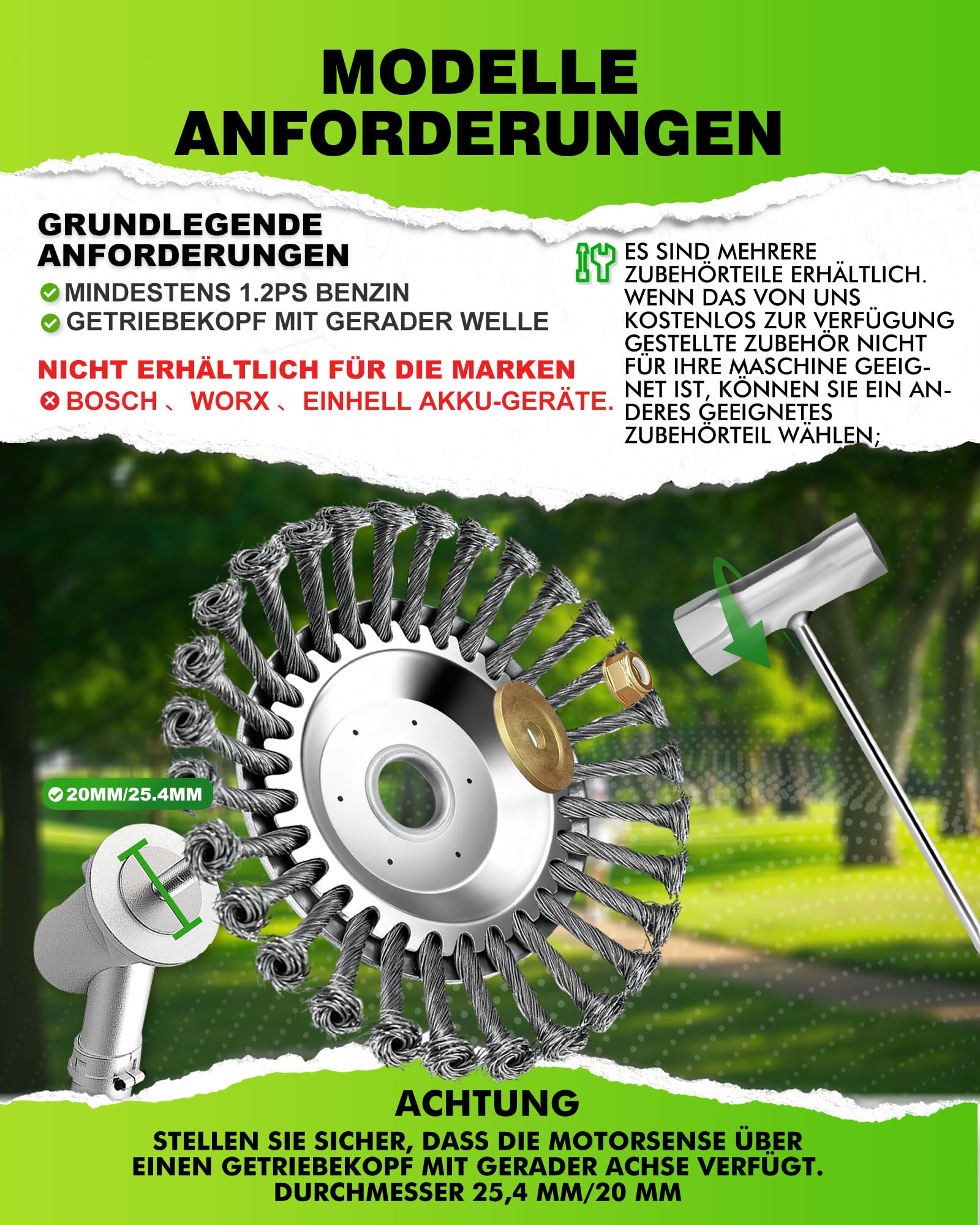 LADAMI ! Profi ! Unkrautbürste Wildkrautbürste MOTORSENSE 25,4 x 200 mm Hohe Standfestigkeit - sehr robust - leichte Montage 1 Stück 2