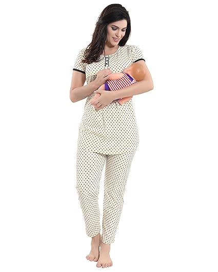 Women Cotton Printed Maternity & Feeding Top & Pyjama Set 2896