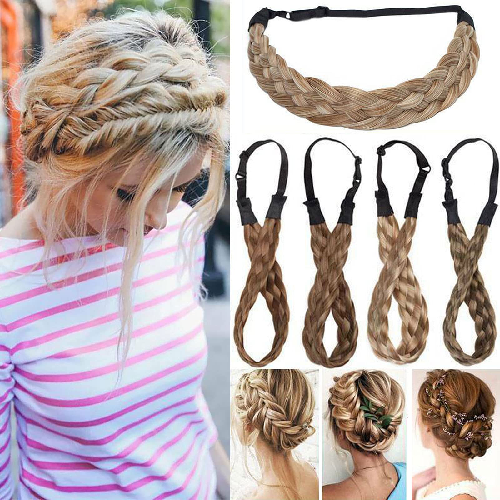 Fashion Hair Extensions Braided Headband Hair Braid Hair Band Thick Chunky Plaited Hairband Accessory Costume Hairpiece For Women Girls Mediuml-1" Ash Blonde