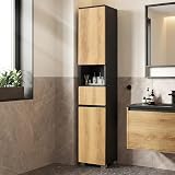 VASAGLE Tall Bathroom Cabinet Slim Storage 30x30x170 cm Ink Black