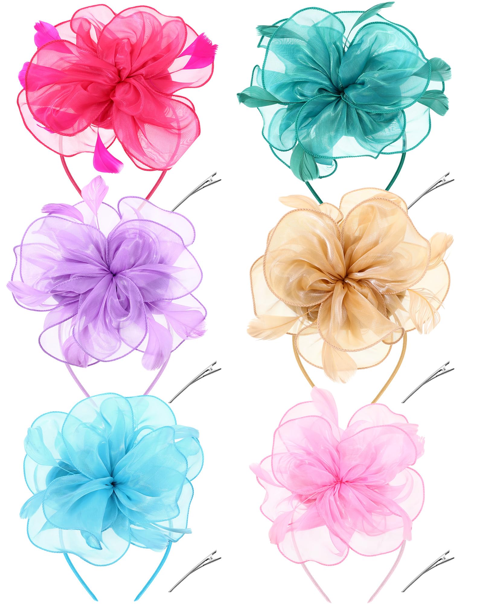 Photo 1 of Crowye 6 Pcs Fascinators Hat Tea Party Headwear Ribbons Feather Women Flower Headband Hair Clip for Party Wedding Carnival(Bright Color)