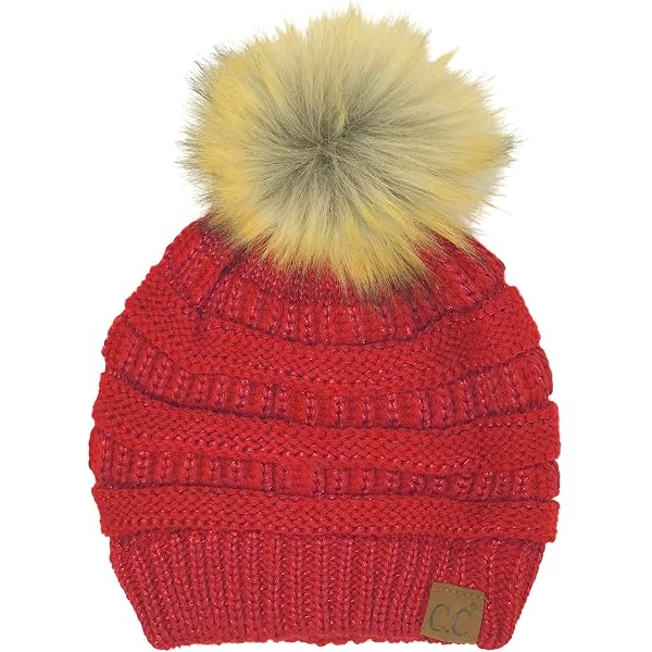 Cable Pom Pom Beanie Unisex - Red Thick and Warm Knit Winter  display picture 1