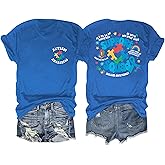 ALLTB Autism Awareness Shirt Women in April We Wear Blue Shirt Autism Mom Tee Autism Puzzle Graphic Short Sleeve Tops