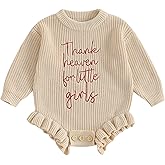 Gueuusu Baby Girl Sweater Romper Long Sleeve Letters Embroidery Ruffle Bodysuit Jumpsuit Newborn Winter Clothes