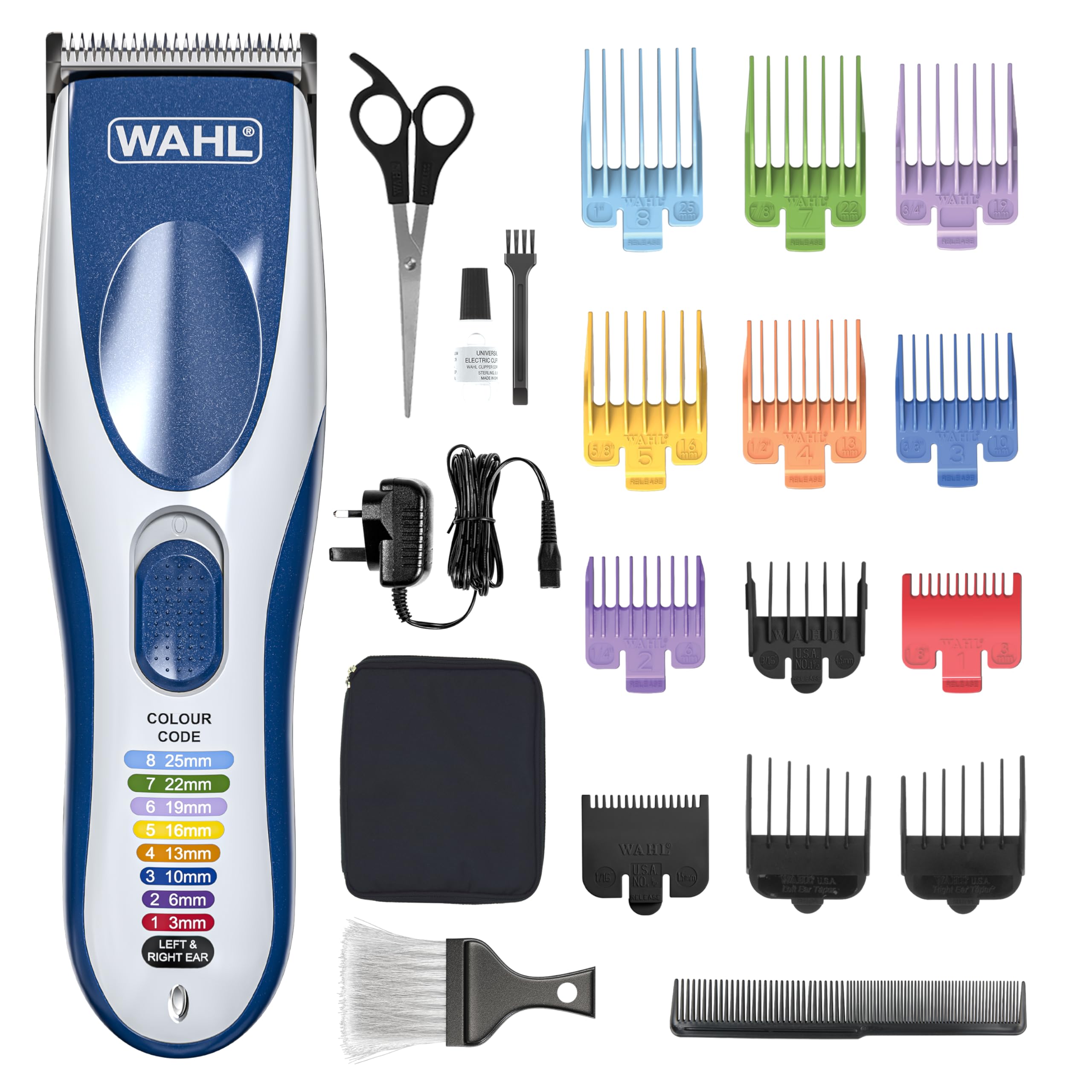 Wahl Colour Pro Cordless Hair Clipper Kit, Professional Home Haircut Set with 12 Color-Coded Guide Combs, Rechargeable, Hair Trimmer for Men, Women & Kids