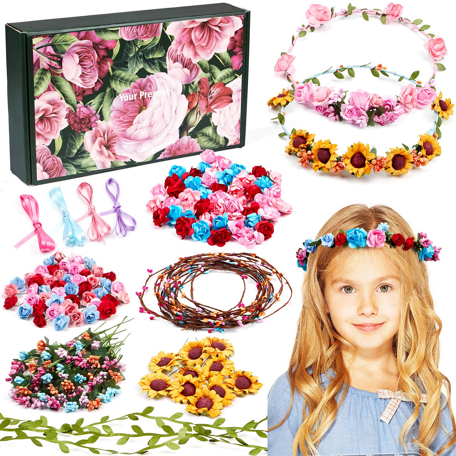 vamei Make Your Own Flower Crown DIY Flower Headband Floral Hair Accessories Wedding Birthday Party Favours Kids Arts and Crafts for Girls