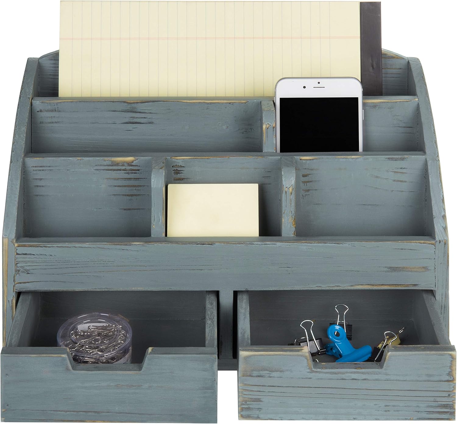 MyGift 6-Compartment Distressed Dark Grey Wood Desk Organizer with 2 Drawers : Office Products