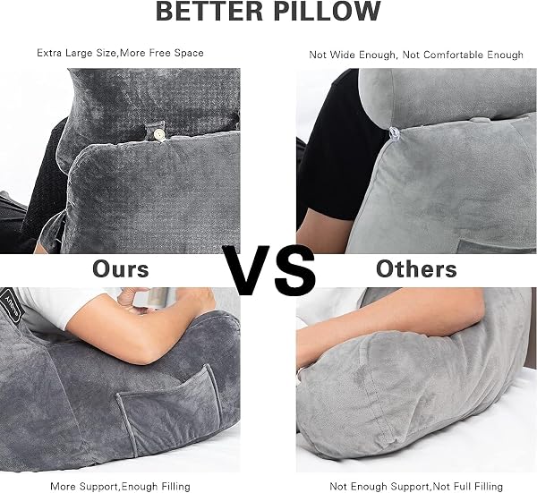 SLIGUY READING PILLOW EXTRA LARGE 31″ BED REST PILLOW WITH DETACHABLE NECK ROLL FOR SITTING IN BED OR COUCH ADULT BACK PILLOW FOR WATCHING TV/GAMING/RELAXING