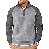 COOFANDY Mens Quarter Zip Pullover Quilted Sweatshirt Knit Long Sleeve Sweater Half Zip Polo Sweatshirts with Pocket