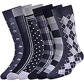 SUKBRGIR Mens Dress Socks Business Casual Pattern，6-Pairs Bamboo Crew Sock for Men Shoe Size 8-13