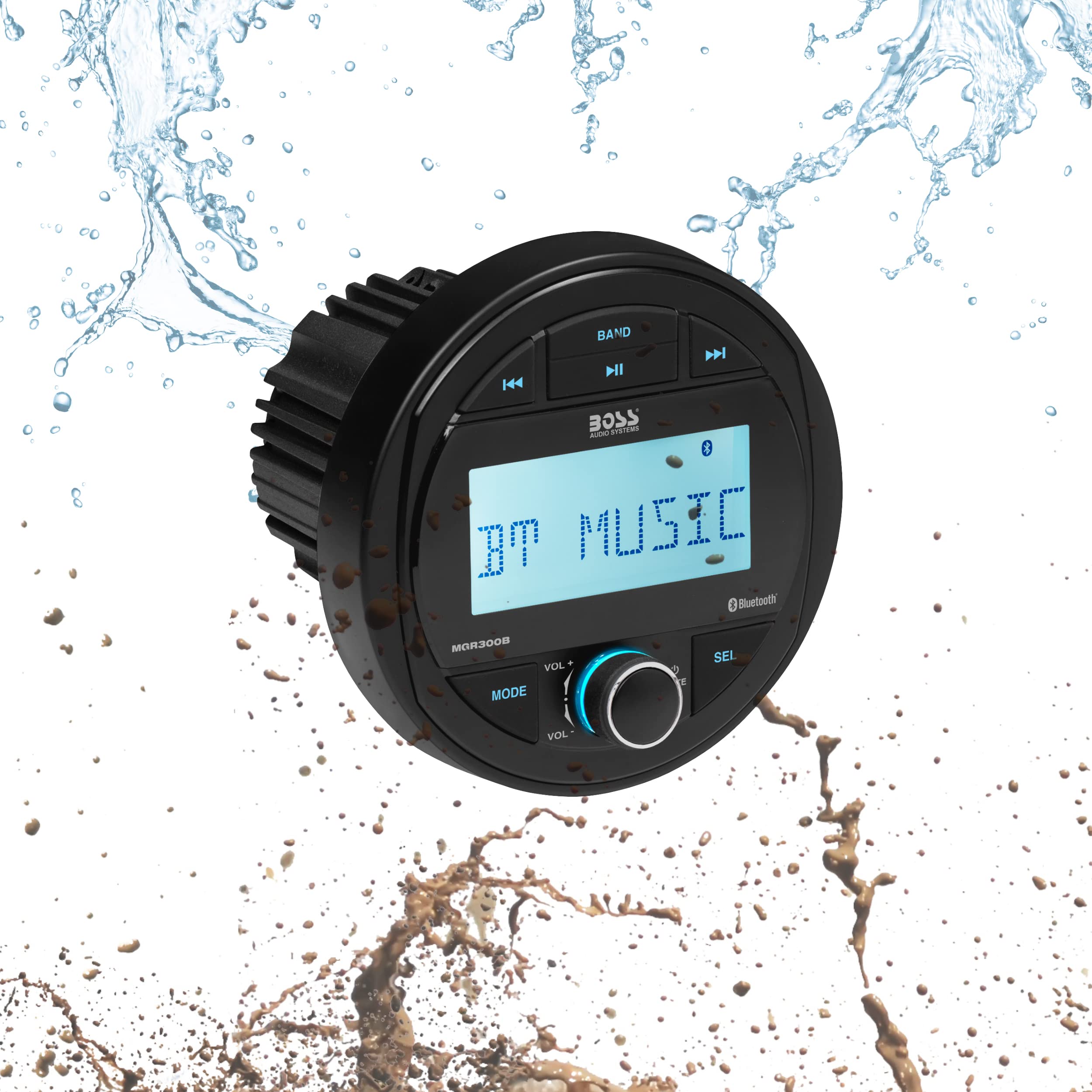 BOSS Audio Systems MGR300B Marine Boat Stereo Gauge Receiver - Bluetooth, No CD DVD Player, AM/FM Radio, IPX5 Weatherproof, USB, MP3