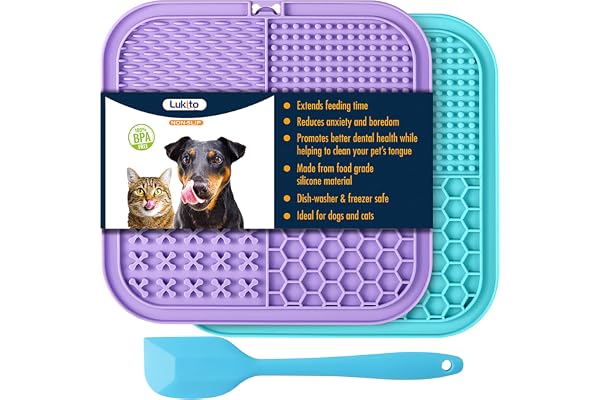 LUKITO Lick Mat for Dogs & Cats 2 Pack, Slow Feeder Licking Pad with Suction Cups for for Anxiety Relief and Boredom Reducer,