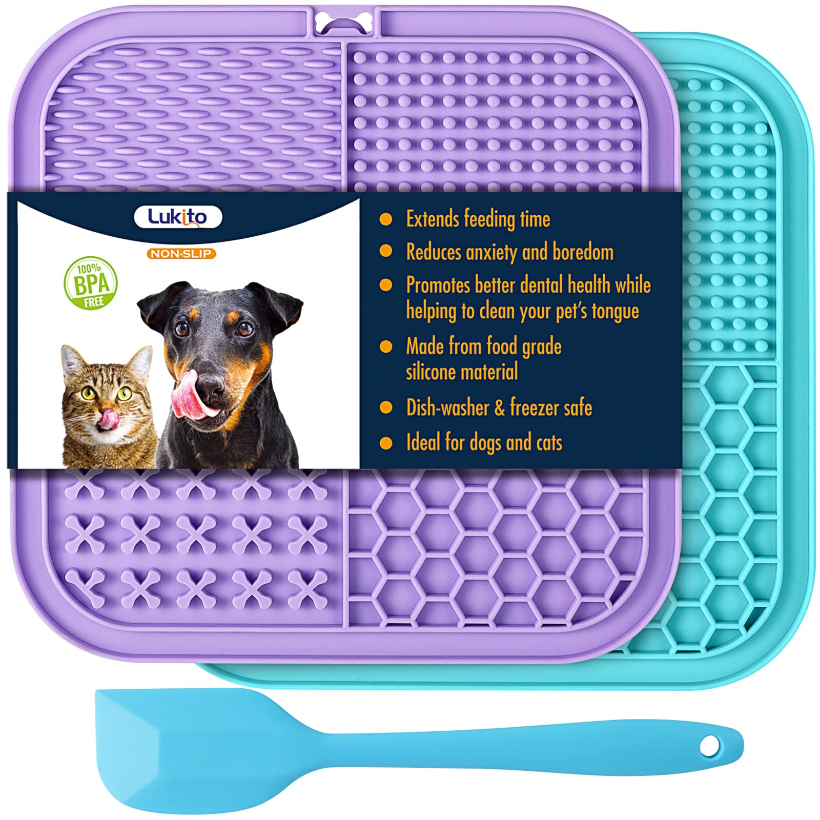 Feeding Mat for Dogs & Cats 2 Pack, Slow Feeder Mat for Dog Puzzle Toys, Pet Calming Dog Treat Mat Anxiety Relief Dog Cat Training, Perfect for Yogurt, Peanut Butter