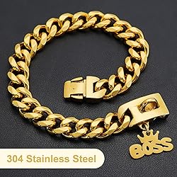 Gold Dog Collar Chain with Pendant Tag,Stainless