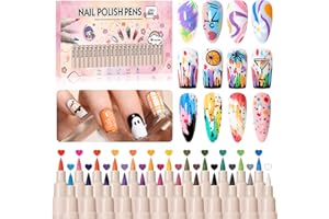 GELLAKTIK 24 Colors Nail Art Pens Set, Professional Nail Polish Markers with Fine Tip & Dotting Brush, MarkerPen Quick-Drying 3D Acrylic Paint for DIY Nail Art Design, Home and Salon Manicure Tools