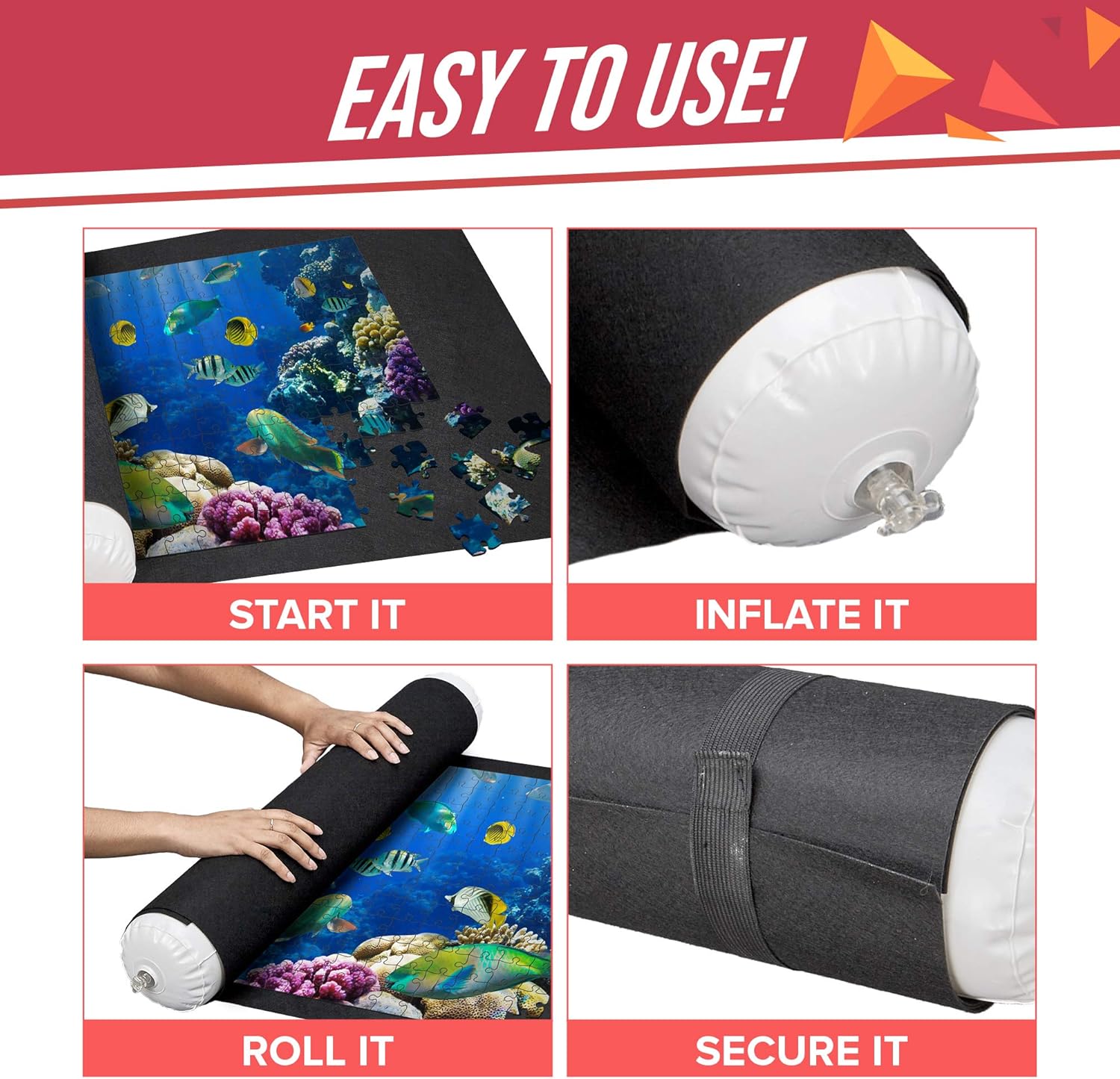 Nessie’s Playground Puzzle Roll Up Mat - Store and Transport Jigsaw Puzzles Up to 1500 Pieces - 46" x 26" Felt Mat, Inflatable Tube, and 3 Elastic Fasteners New Improved Design - by Amy and Delle: Toys & Games