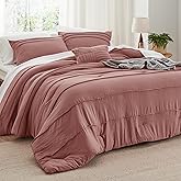 Bedsure Full Comforter Set - 4 Pieces Pinch Pleat Bed Set, Dusty Pink Boho Bedding for All Season, 1 Soft Comforter, 2 Pillowcases, 1 Decorative Pillow