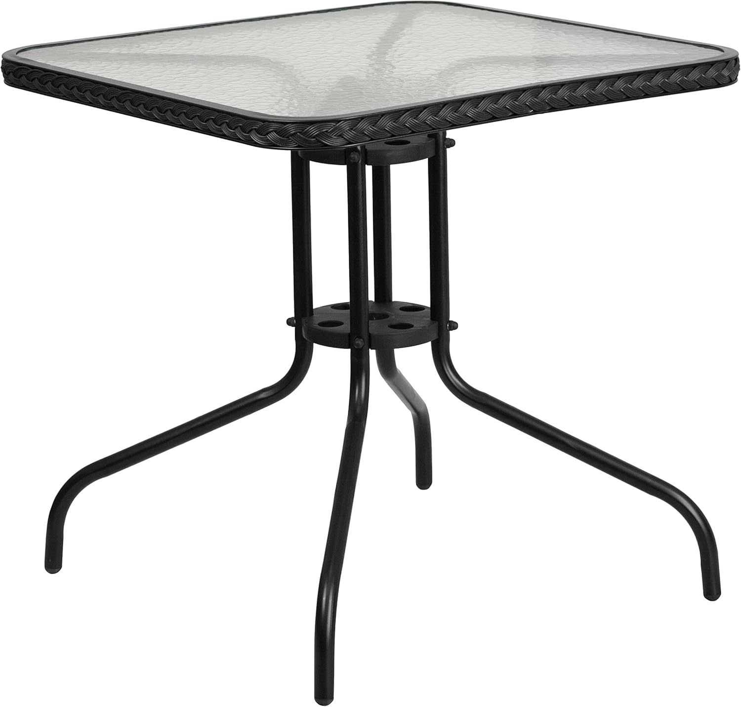Flash Furniture 28'' Square Tempered Glass Metal Table with Black Rattan Edging : Garden & Outdoor