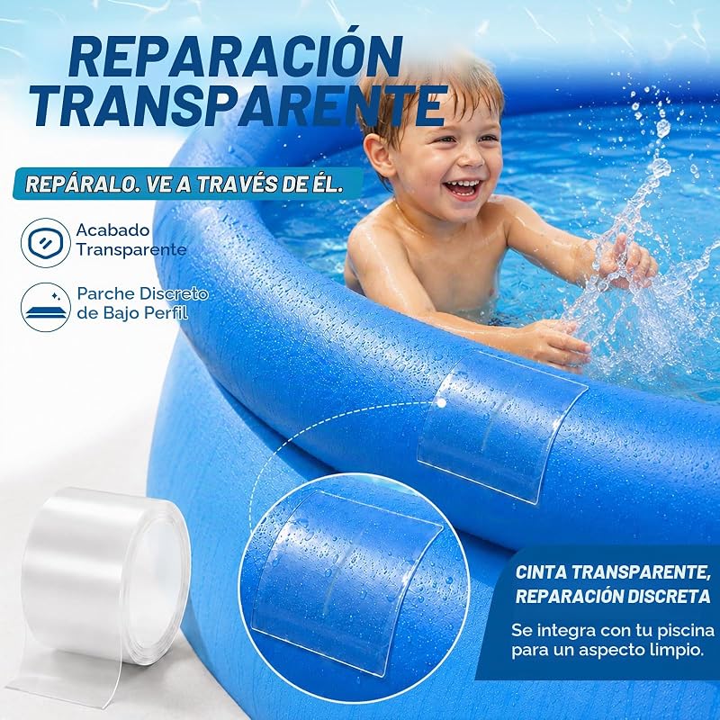 Parches Piscina 10x150cm PVC Cinta Reparación Transparente
