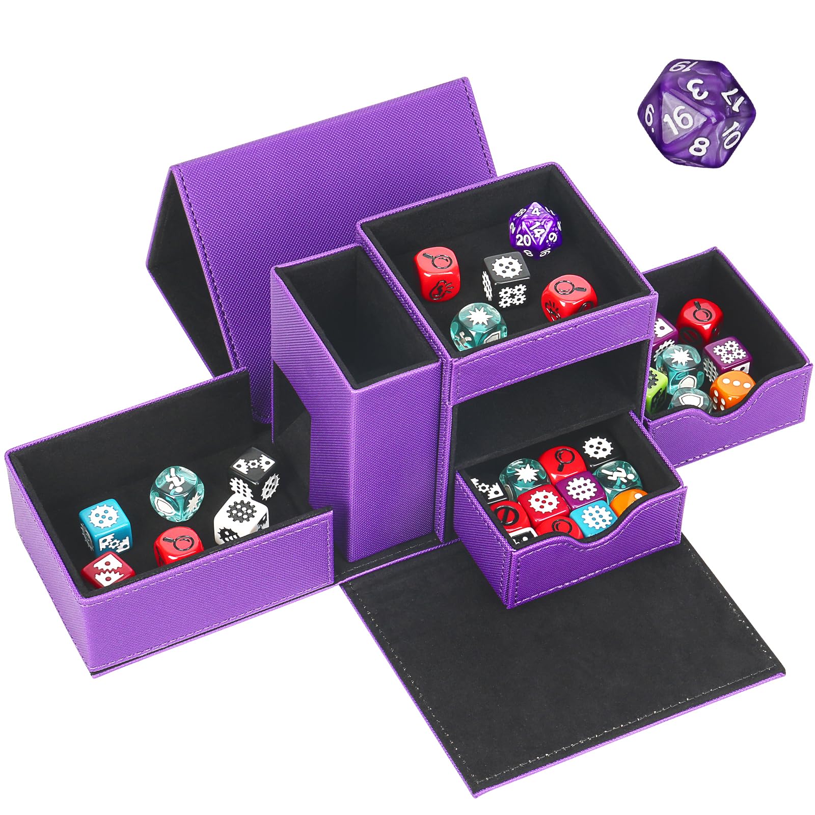 Jaffzora 3 in 1 Dice Tower & Dice Storage Box, Magnetic Leather Dice Tray & Dice Roller, Portable Dice Organizer for Dungeons & Dragons, MTG, RPG & Tabletop Games, Purple & Black — image 1