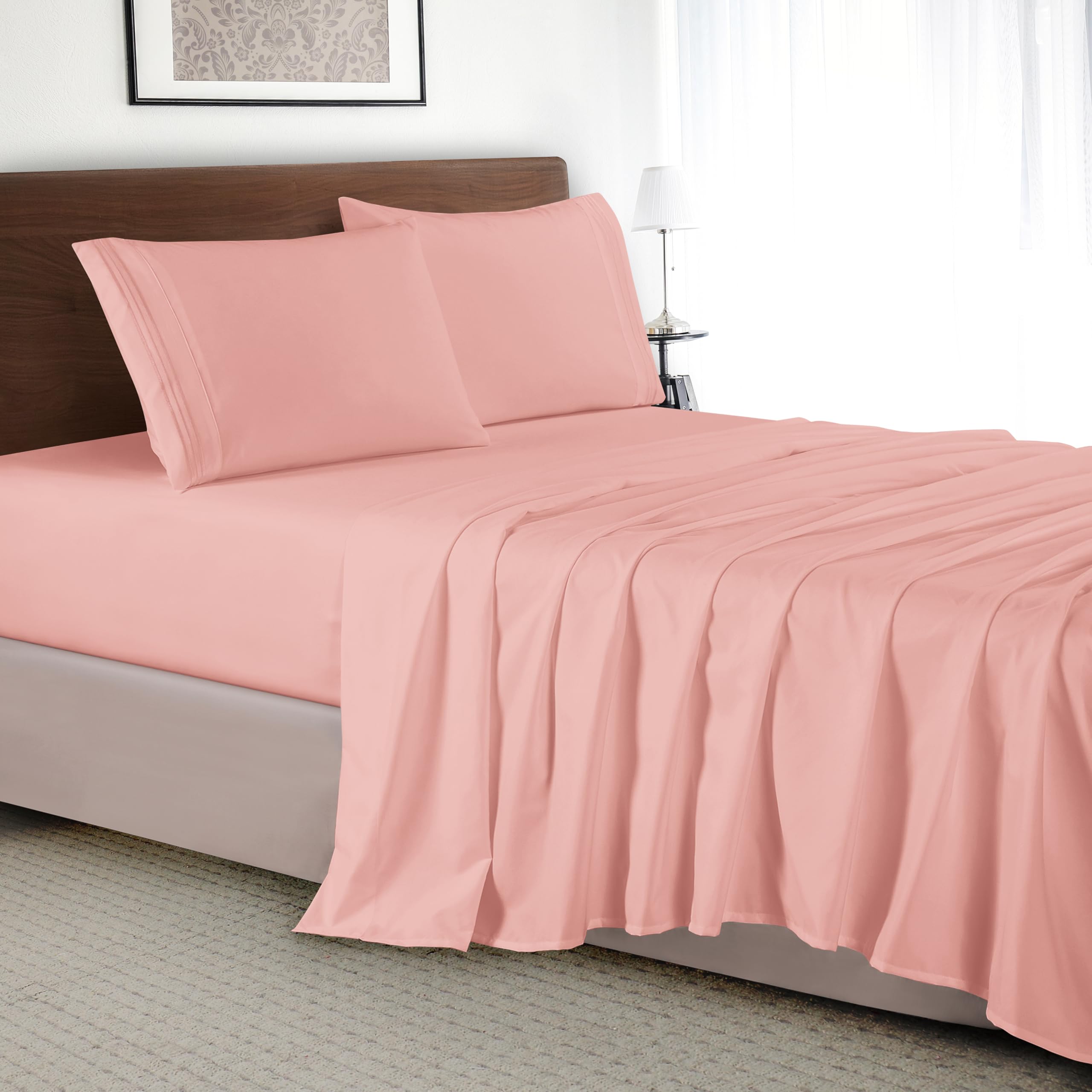 Elegant Comfort Luxury 4-Piece Bed Sheet Set - Luxury Bedding 1500 Premium Hotel Quality Microfiber, Wrinkle Resistant Cool & Breathable, Easy Elastic Fitted, Full, Dusty Rose