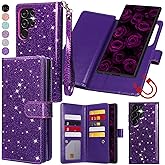 Varikke for Galaxy S25 Ultra Wallet Case Detachable with RFID Blocking Card Holder for Women, Glitter Leather Strap Magnetic Flip Removable Phone Case for Samsung Galaxy S25 Ultra 6.9", Dark Purple