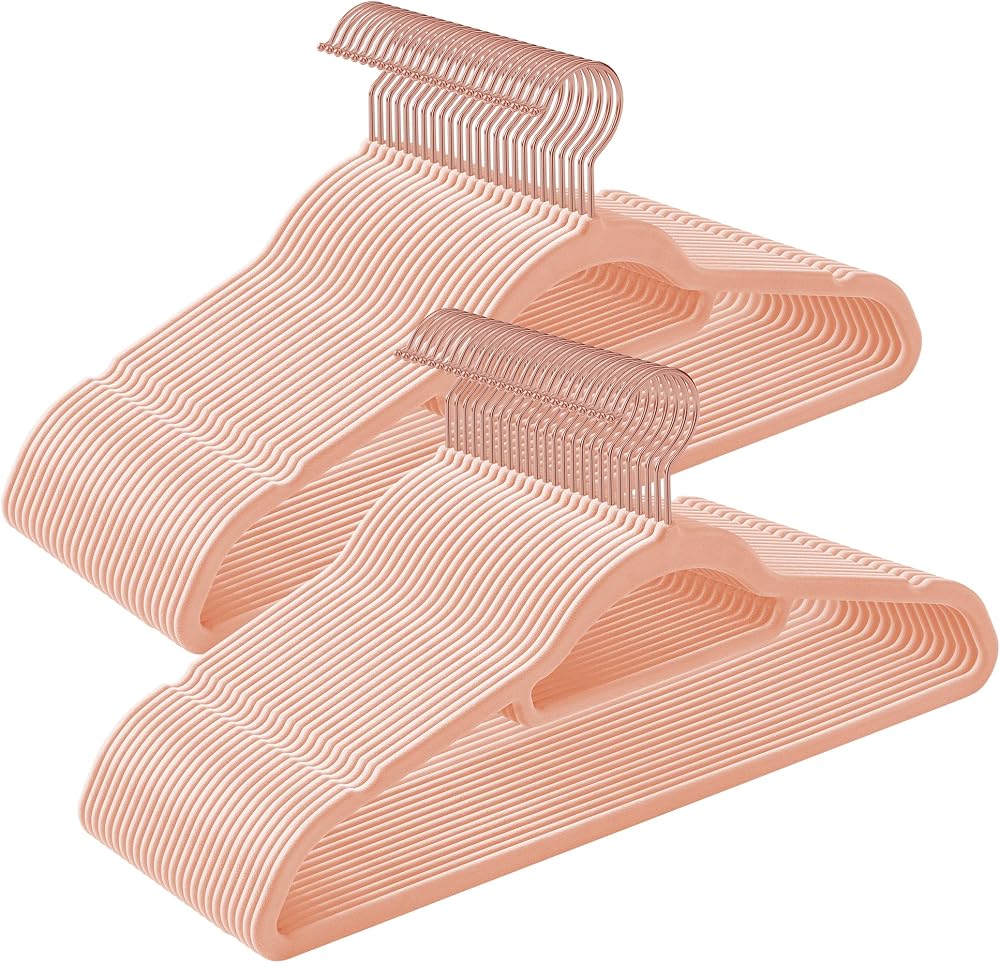 SONGMICS Velvet Hangers Set of 50 Rose Gold Hooks 0.6 cm Thick 43.5 cm