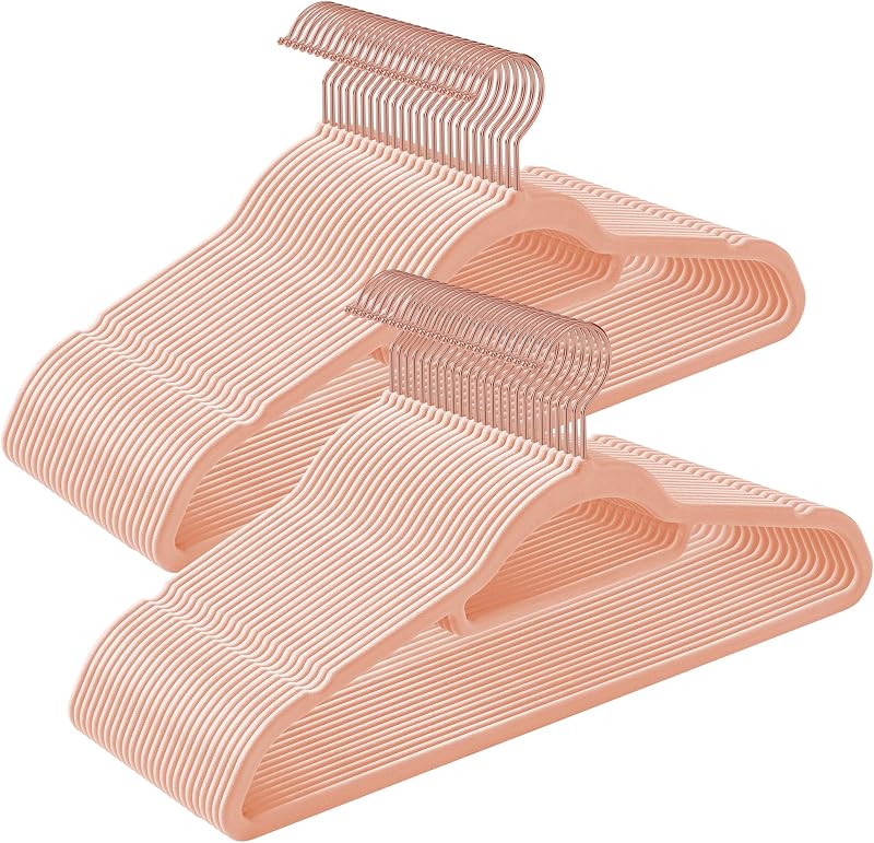 SONGMICS Velvet Hangers Set of 50 Rose Gold Hooks 0.6 cm Thick 43.5 cm
