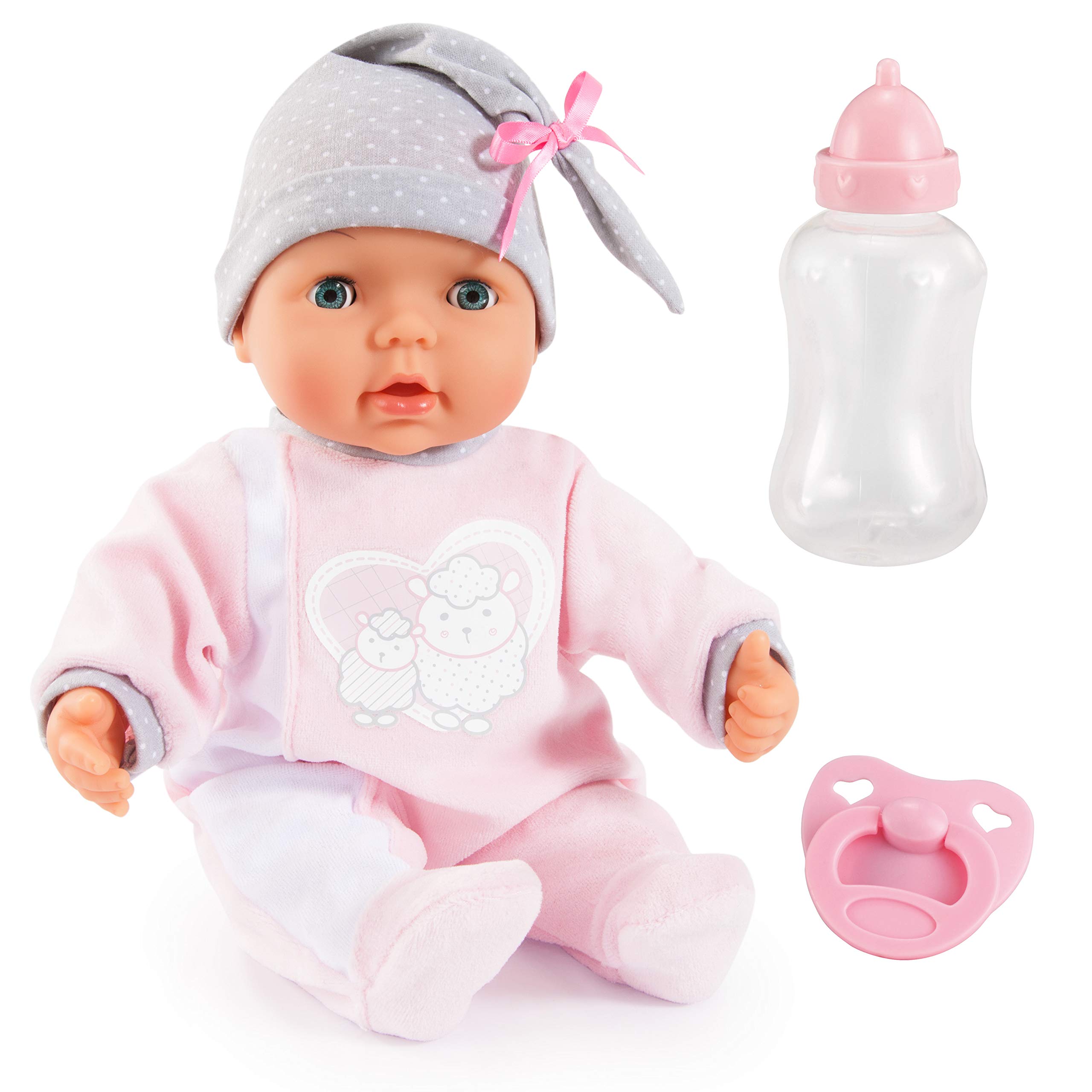 Bayer Design 93829AA My Piccolina Interactive baby doll, moves mouth, talking, sounds, dummy, bottle, 15 inch