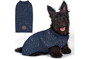 KYEESE Dog Sweater with Leash Hole Warm Pullover with Reflective Yarn for Small and Medium Dogs Male Soft Knit Pullover Boy Dog Coats Cozy Lightweight Thick Sweater,Navy Blue,Medium