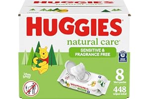 Huggies Natural Care Sensitive Baby Wipes, Unscented, Hypoallergenic, 99% Purified Water, 8 Flip-Top Packs (448 Wipes Total)