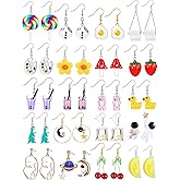 Hicarer 20 Pairs Cute Weird Earrings Funny Dangle Drop Earrings for Women Include Gummy Candy Bear Milk Goldfish Cartoon Fruits Flowers Animals for Birthday