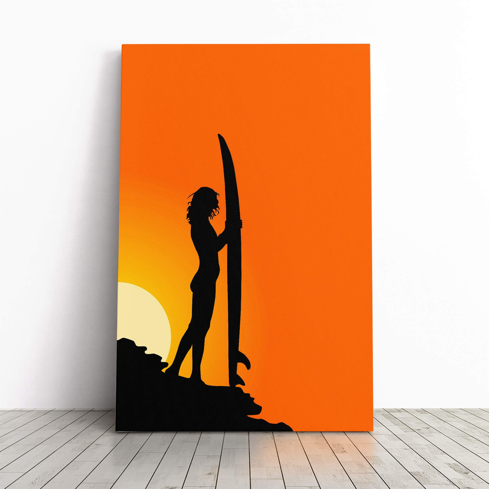 Surfer Surfboard Surfing Sunset Canvas Print | Gallery Wrapped 30mm Frame Wall Art | 20x14 inches | Ready to Hang | Modern Landscape Picture | Living Room Bedroom Lounge Office