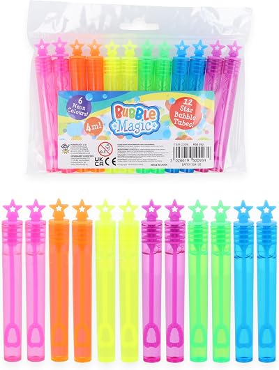 Henbrandt 36 Neon Star Bubble Tubes with Wand Party Loot Fillers 4ml