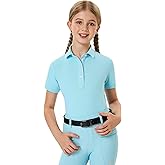 FitsT4 Sports Girls Equestrian Shirt Short Sleeve Horse Riding Polo Shirts Button UP Horseback Show Shirt