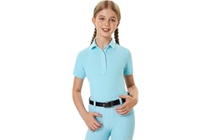 FitsT4 Sports Girls Equestrian Shirt Short Sleeve Horse Riding Polo Shirts Button UP Horseback Show Shirt