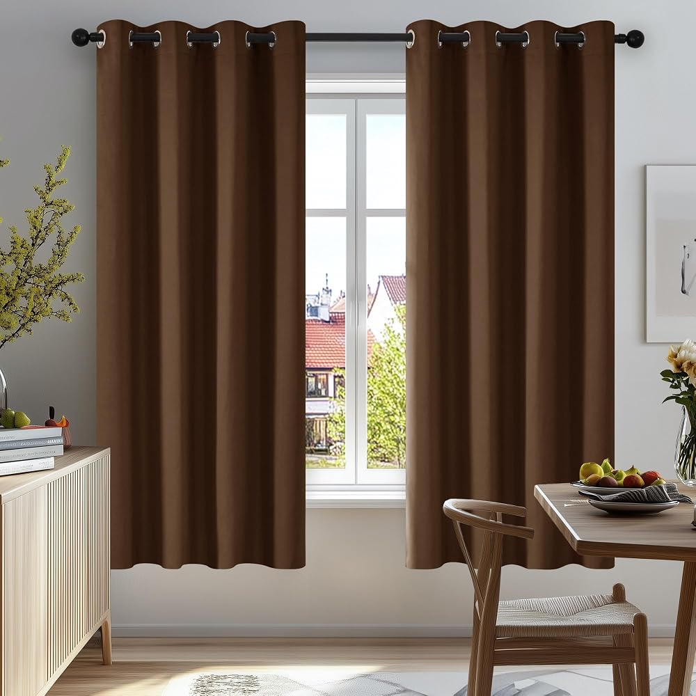 Deconovo Functional Energy Saving Curtains Thermal Blackout Eyelet Brown 52x54