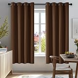 Deconovo Functional Energy Saving Curtains Thermal Blackout Eyelet Brown 52x54