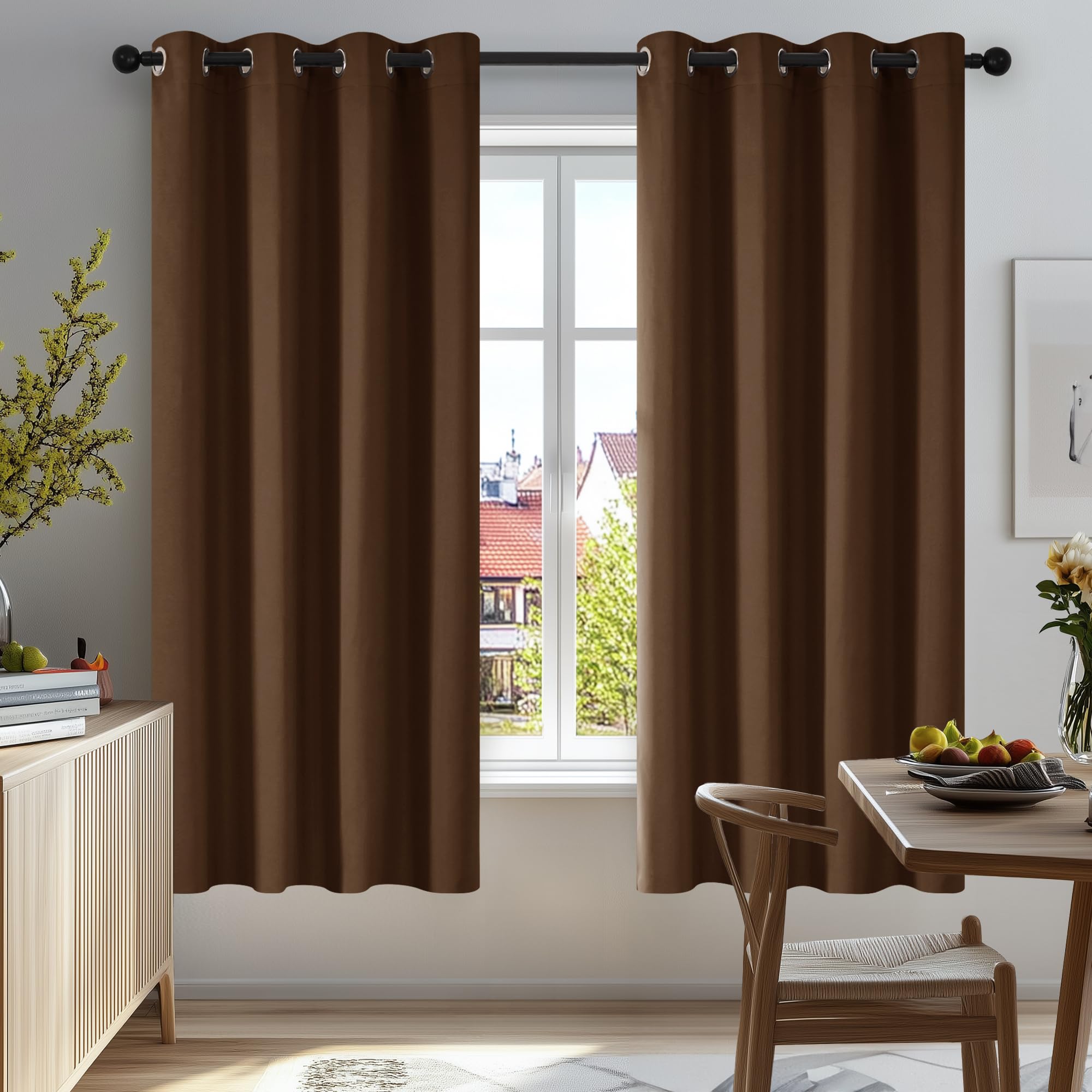 Deconovo Functional Energy Saving Curtains Thermal Insulated Blackout Curtains Eyelet Curtains for Kids Bedroom Brown W52 x L54