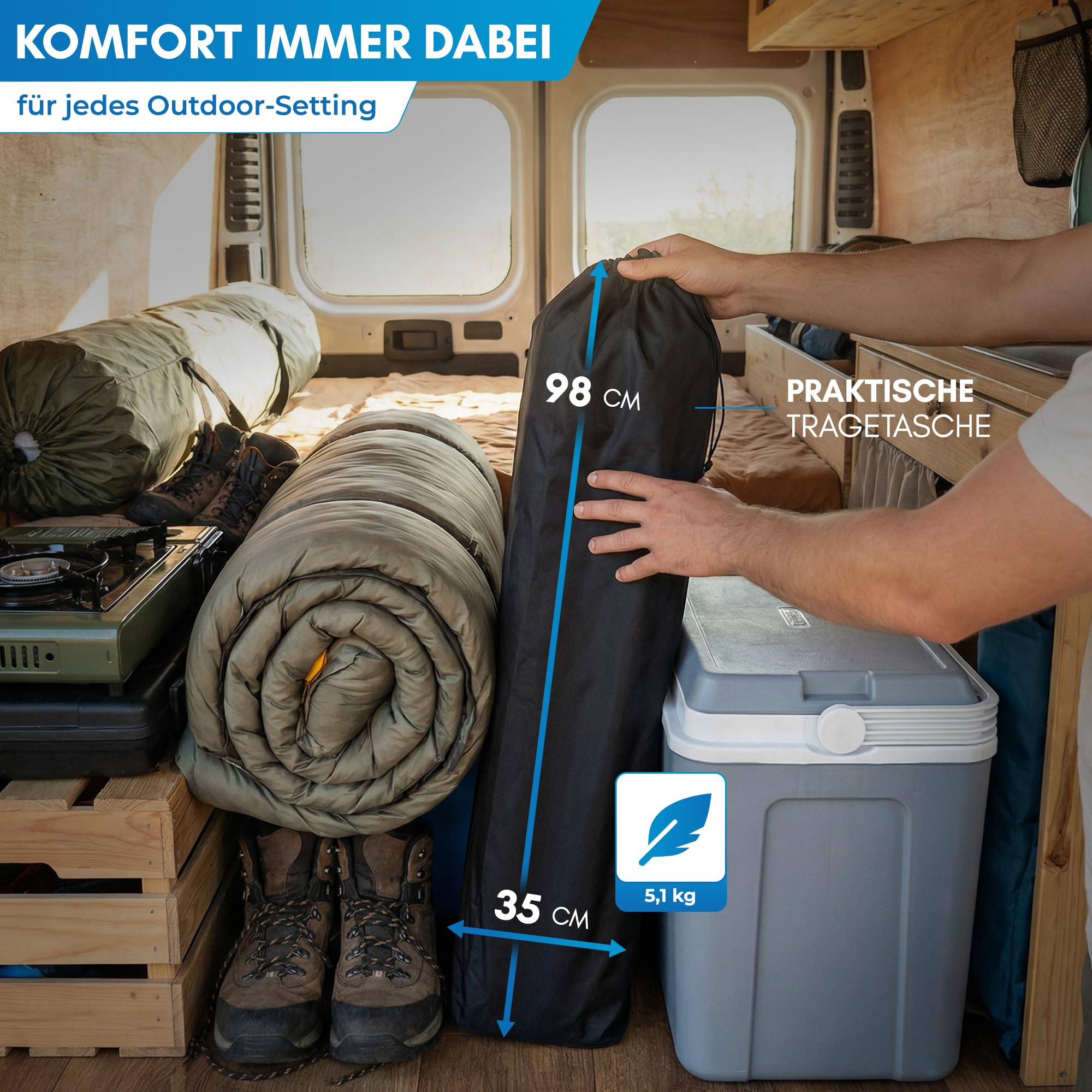 NORDMUT® Campingsofa faltbar für 2 Personen – stabile Camping Couch 320 kg belastbar – komfortabler Doppel Campingstuhl faltbar mit extra Dicker Polsterung (Aschgrau) 6