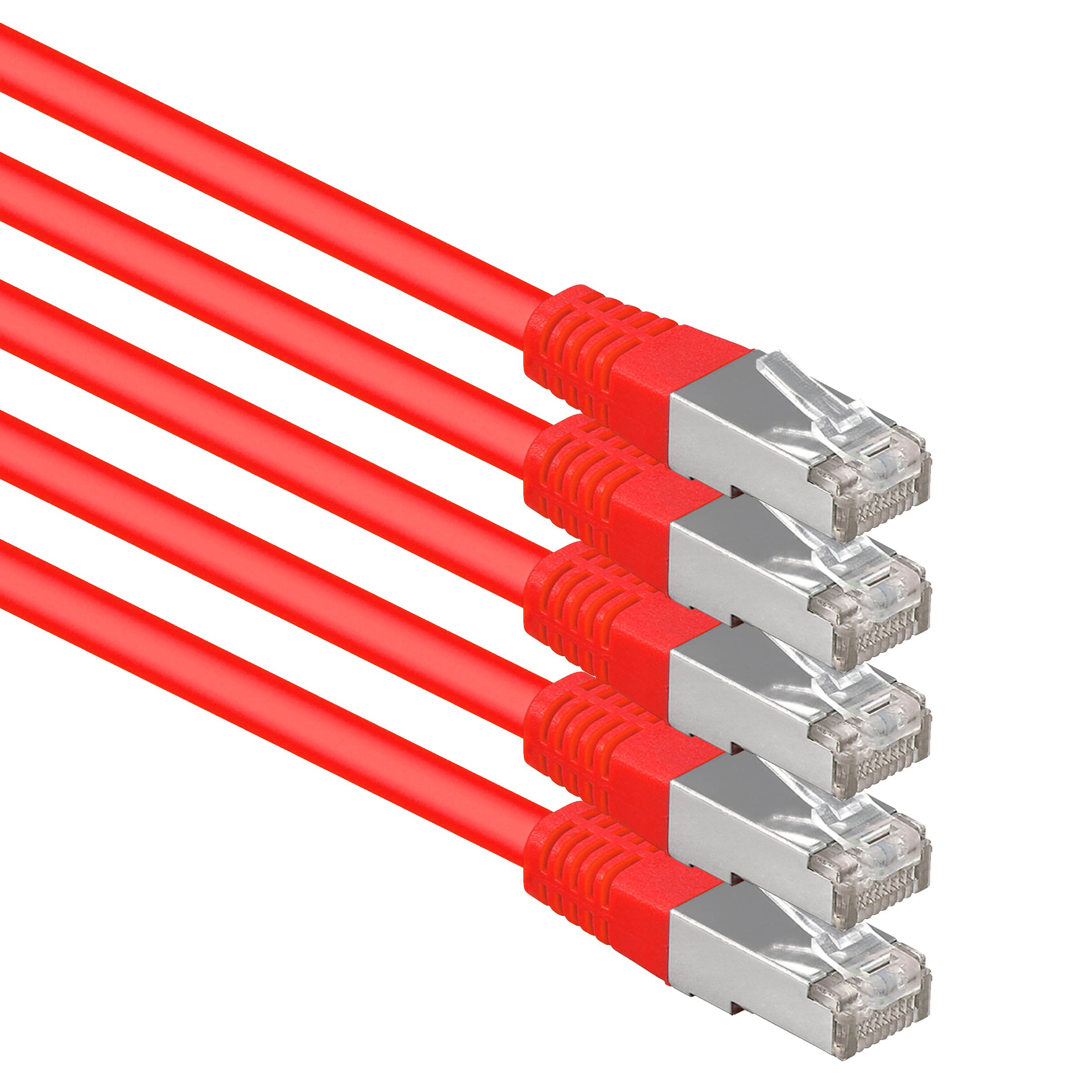 1aTTack.de 2 m red - 5 pieces Cat.6 patch cable network cable CAT6 S-FTP Gigabit Lan PIMF CAT 6 copper CU halogen-free Internet DSL game console Smart TV