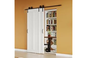 Lakenyon Bypass Barn Doors, 60" x 84" Sliding Barn Door with 6FT Sliding Bypass Barn Doors Hardware Kit, Single-Track for Double V-Frame Doors, MDF & DIY Painted, Easy Installation - White