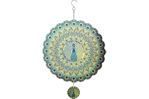 CLYB Wind Spinner for Outdoor,12 inch Hanging Wind Sculpture,3D Stainless Steel Peacock Design Wind Spinners Art Ornaments for Garden Yard Balcony Decor (Peacock Wind Spinner)
