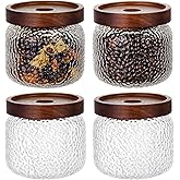 LemonRoad 4 Pack 10 oz Vintage Glass Jars with Lid Decorative Airtight Glass Food Containers Anti Slip Storage Canister for Kitchen Counter Pantry Coffee Nuts Sugar Candy Tea Cookie Spices Oats Cereal