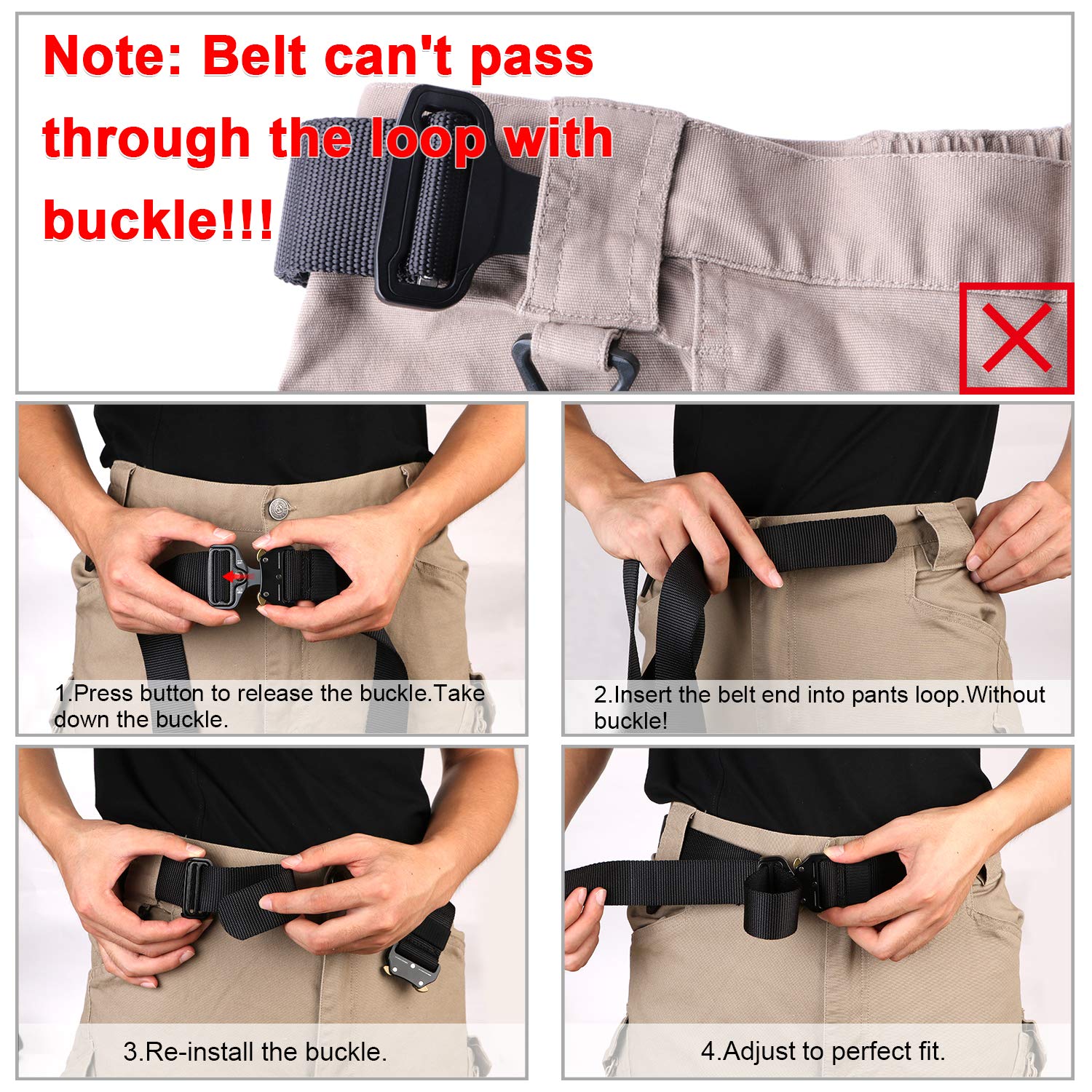 JASGOOD Ceinture Militaire Réglable Ceinture Robuste Homme Boucle Plastique Leger Style Sangle Nylon Toile Respirante Dégagement Rapide Ceinture Tactique pour l\'Excursion, l\'Alpinisme, l\'Escalade